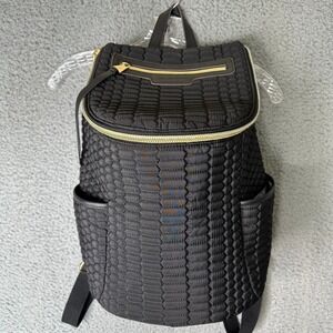 Aimee Kestenberg Black Honeycomb Quilted Nylon Backpack Gold Hardware Bag